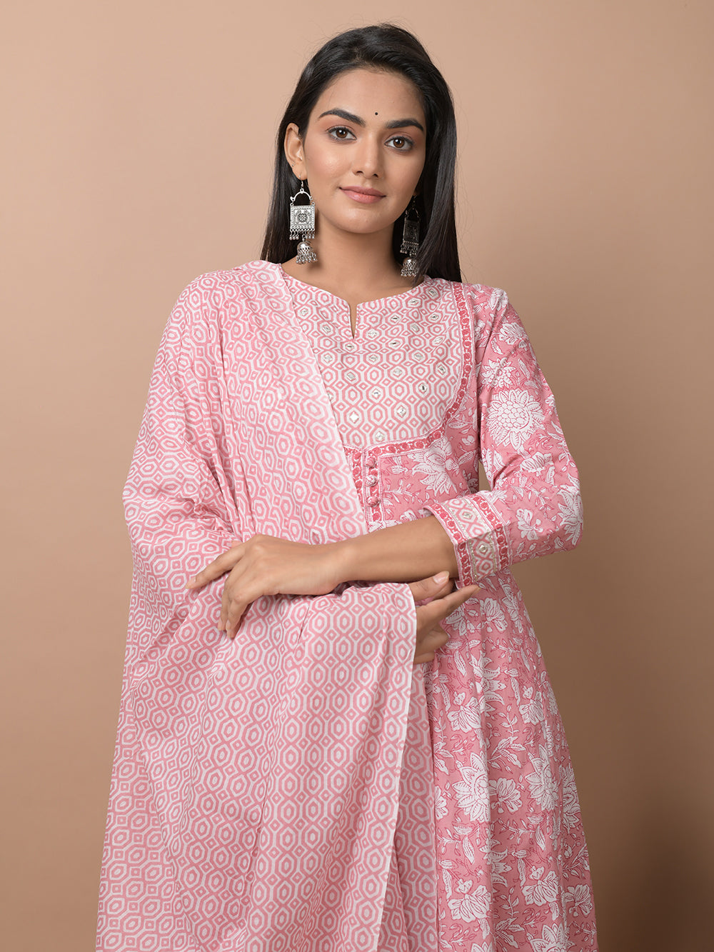 Pink Floral Printed Cotton Suit Set