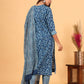 Blue Floral Printed Cotton Suit Set