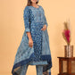 Blue Floral Printed Cotton Suit Set