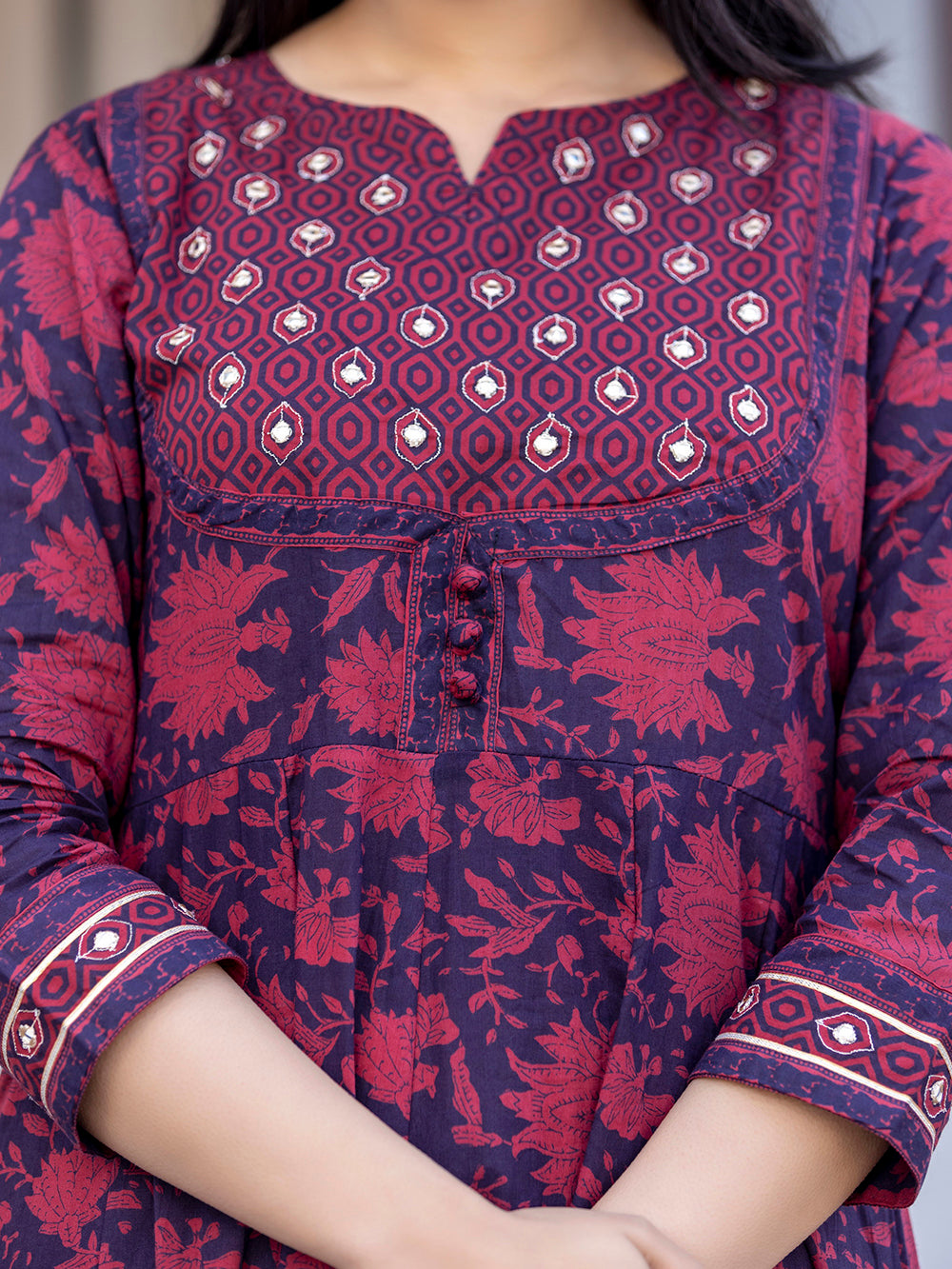 Maroon Floral Printed Cotton Suit Set