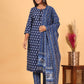 Blue Floral Printed Cotton Suit Set