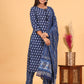 Blue Floral Printed Cotton Suit Set