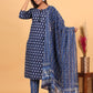 Blue Floral Printed Cotton Suit Set