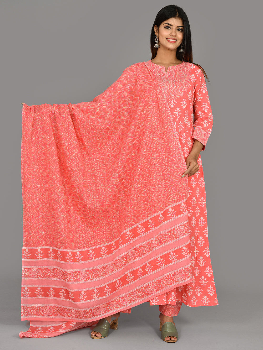 Pink Floral Printed Cotton Suit Set