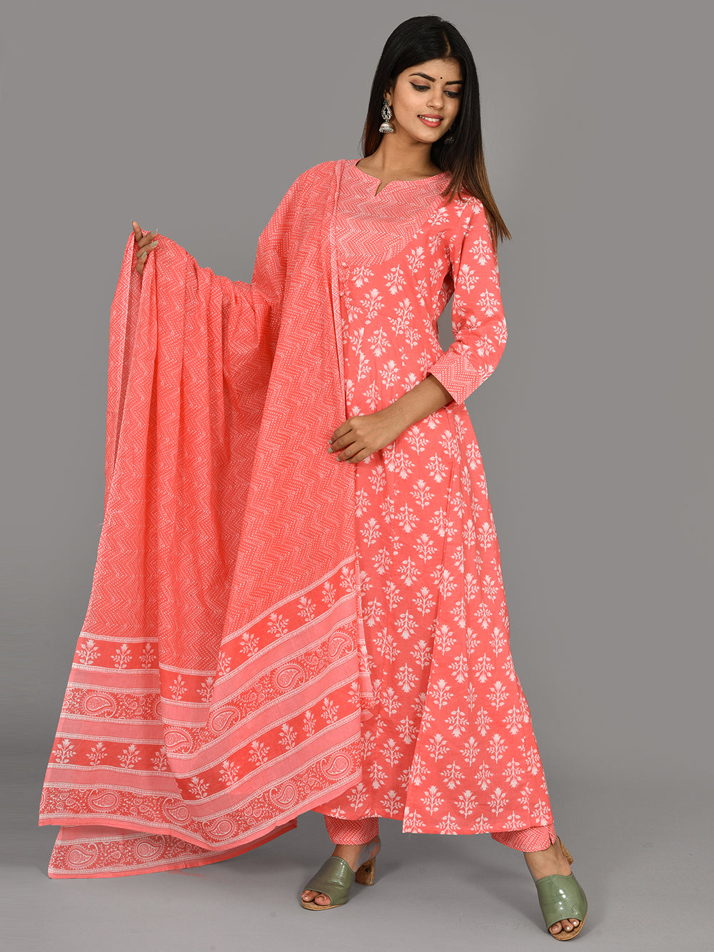 Pink Floral Printed Cotton Suit Set