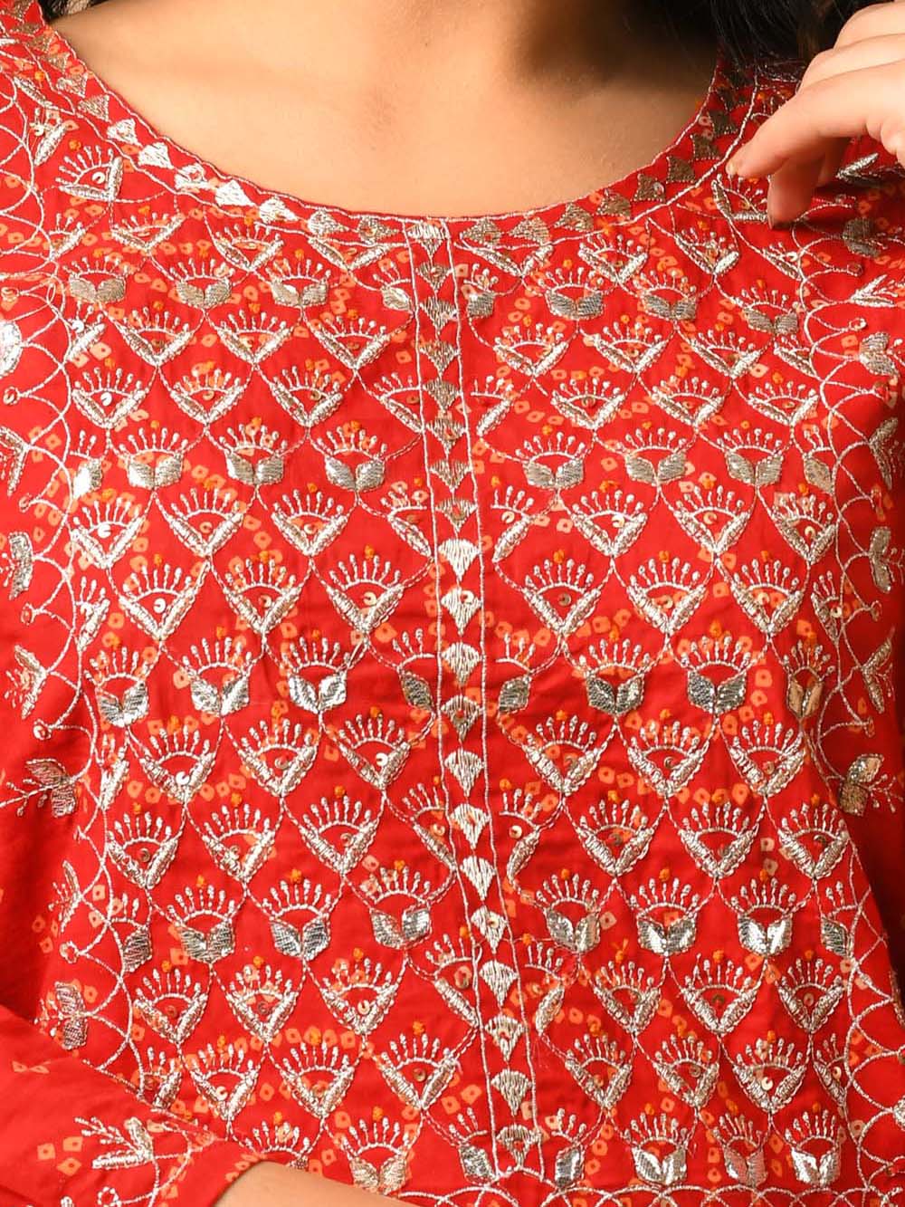 Red Bandhej Printed Cotton Suit Set