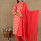 Pink Zigzag Print Cotton Suit Set