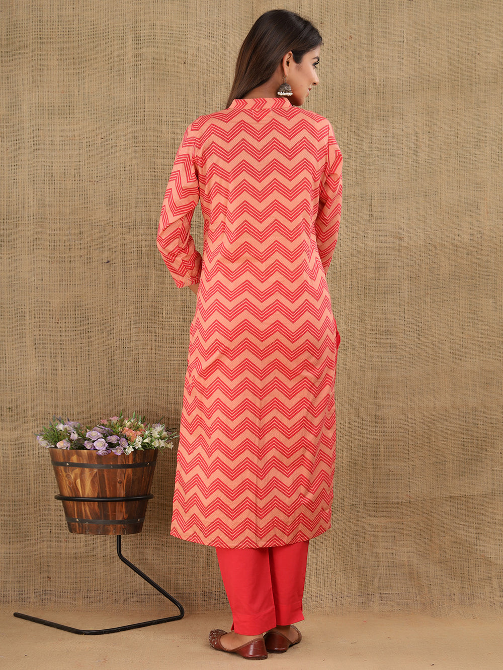 Pink Zigzag Print Cotton Suit Set