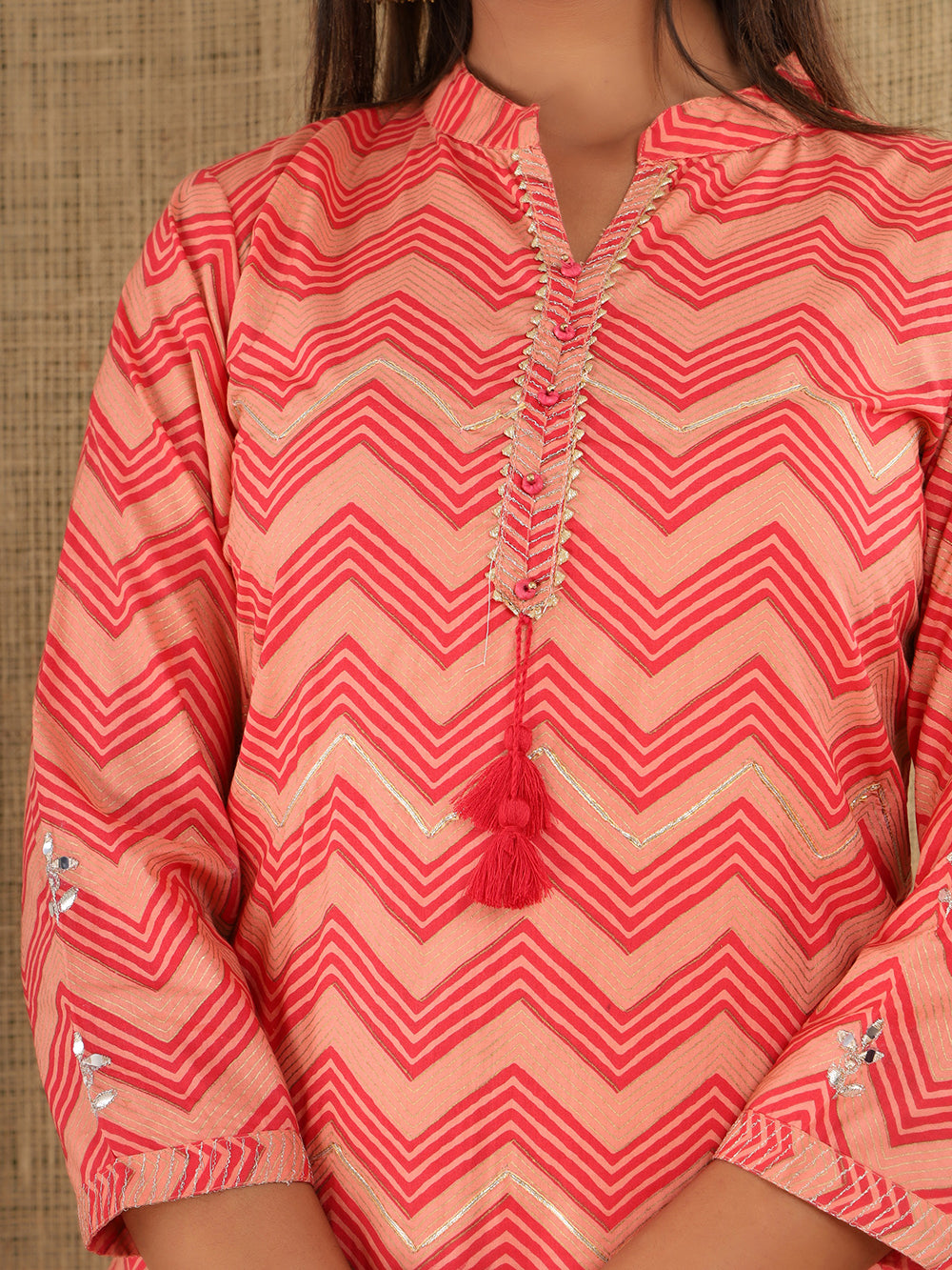 Pink Zigzag Print Cotton Suit Set