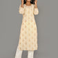 Off White Floral Printed Cotton Kurta