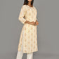 Off White Floral Printed Cotton Kurta