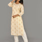 Off White Floral Printed Cotton Kurta