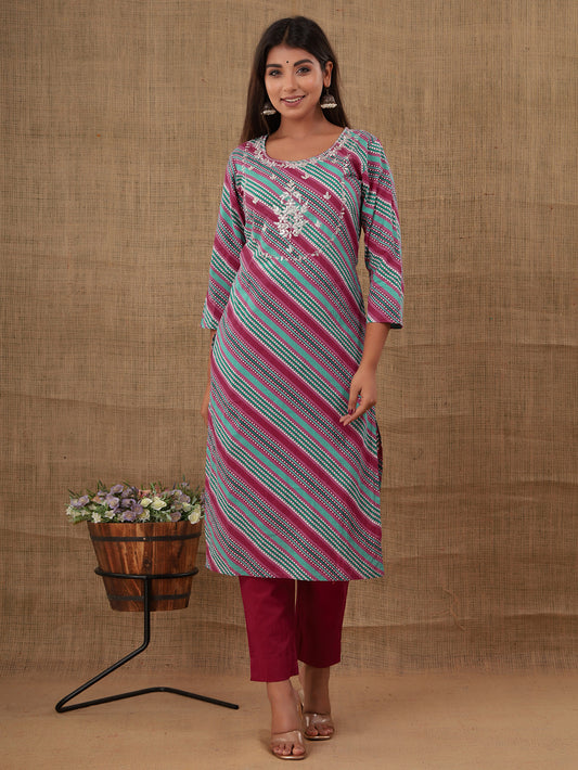 Maroon Lehariya Cotton Kurta with Pant Set