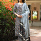 Black Floral Printed Cotton Suit Set