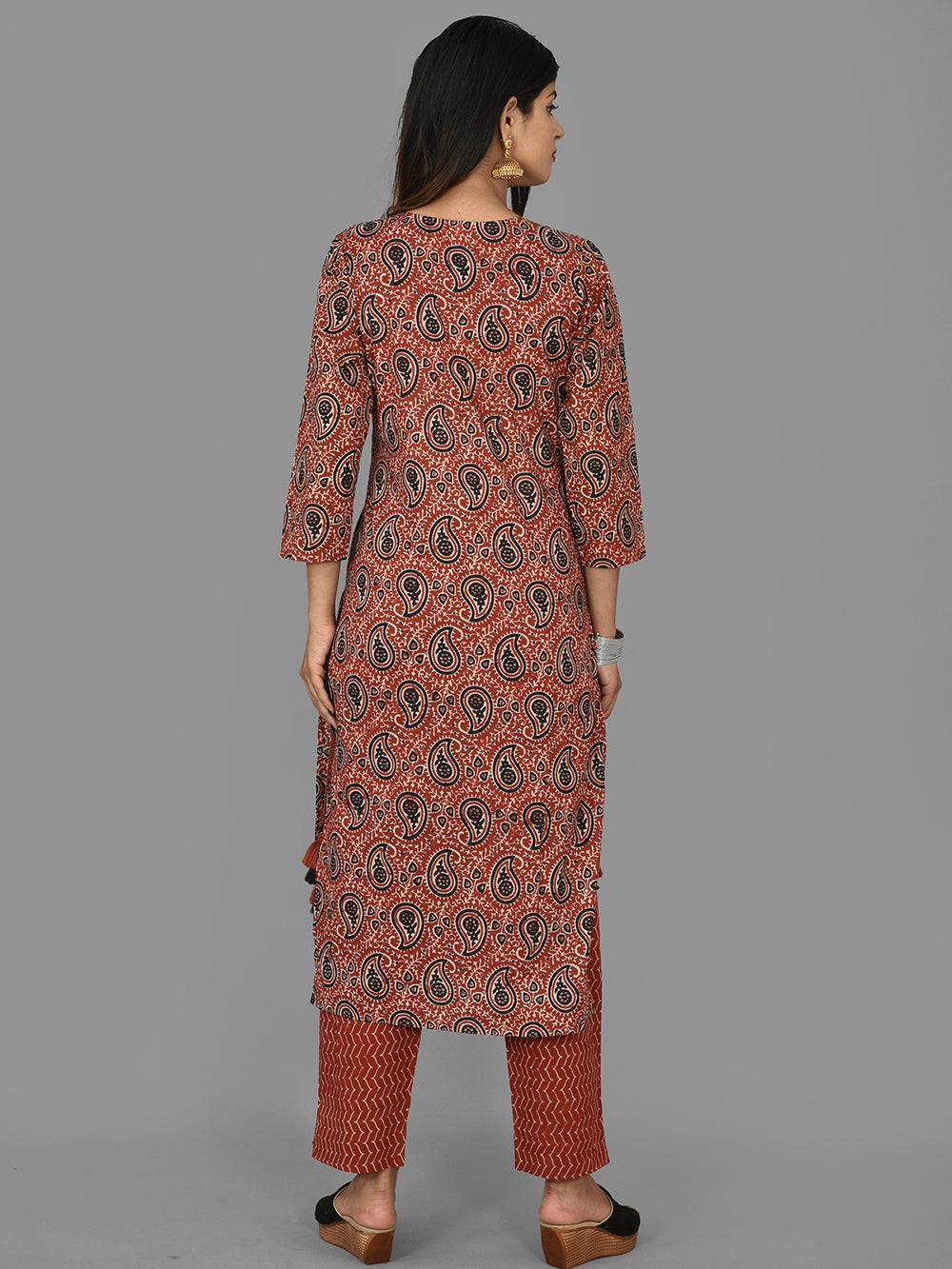 Red Paisley Printed Cotton Suit Set