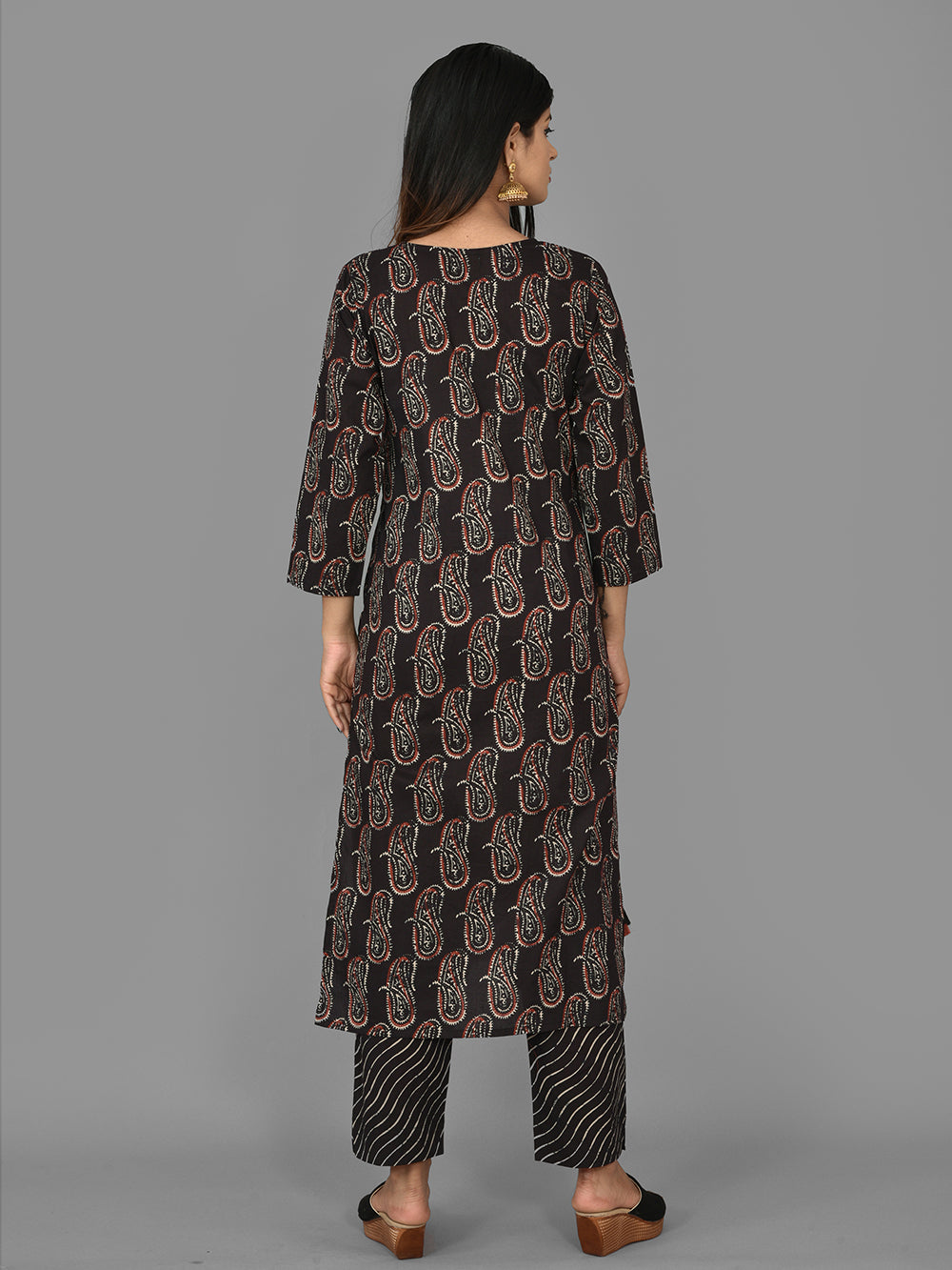 Black Paisley Printed Cotton Suit Set