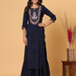 Blue Embroidered Chanderi Ethnic Kurta