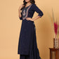 Blue Embroidered Chanderi Ethnic Kurta