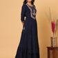 Blue Embroidered Chanderi Ethnic Kurta