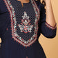 Blue Embroidered Chanderi Ethnic Kurta