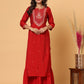 Red Embroidered Chanderi Ethnic Kurta