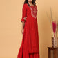 Red Embroidered Chanderi Ethnic Kurta