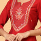 Red Embroidered Chanderi Ethnic Kurta