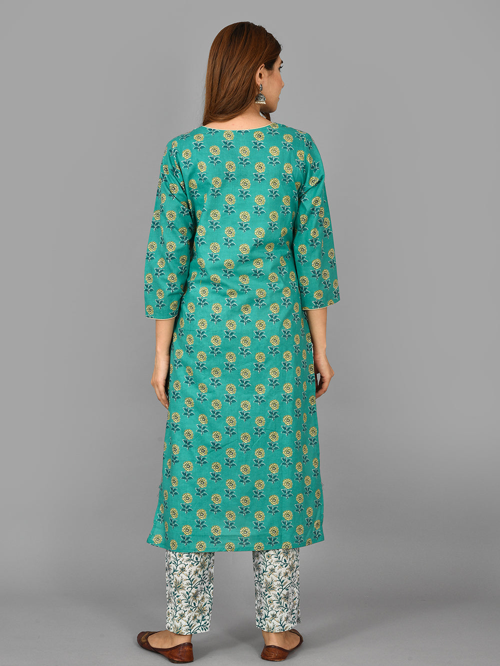 Green Floral Printed Cotton Suit Set