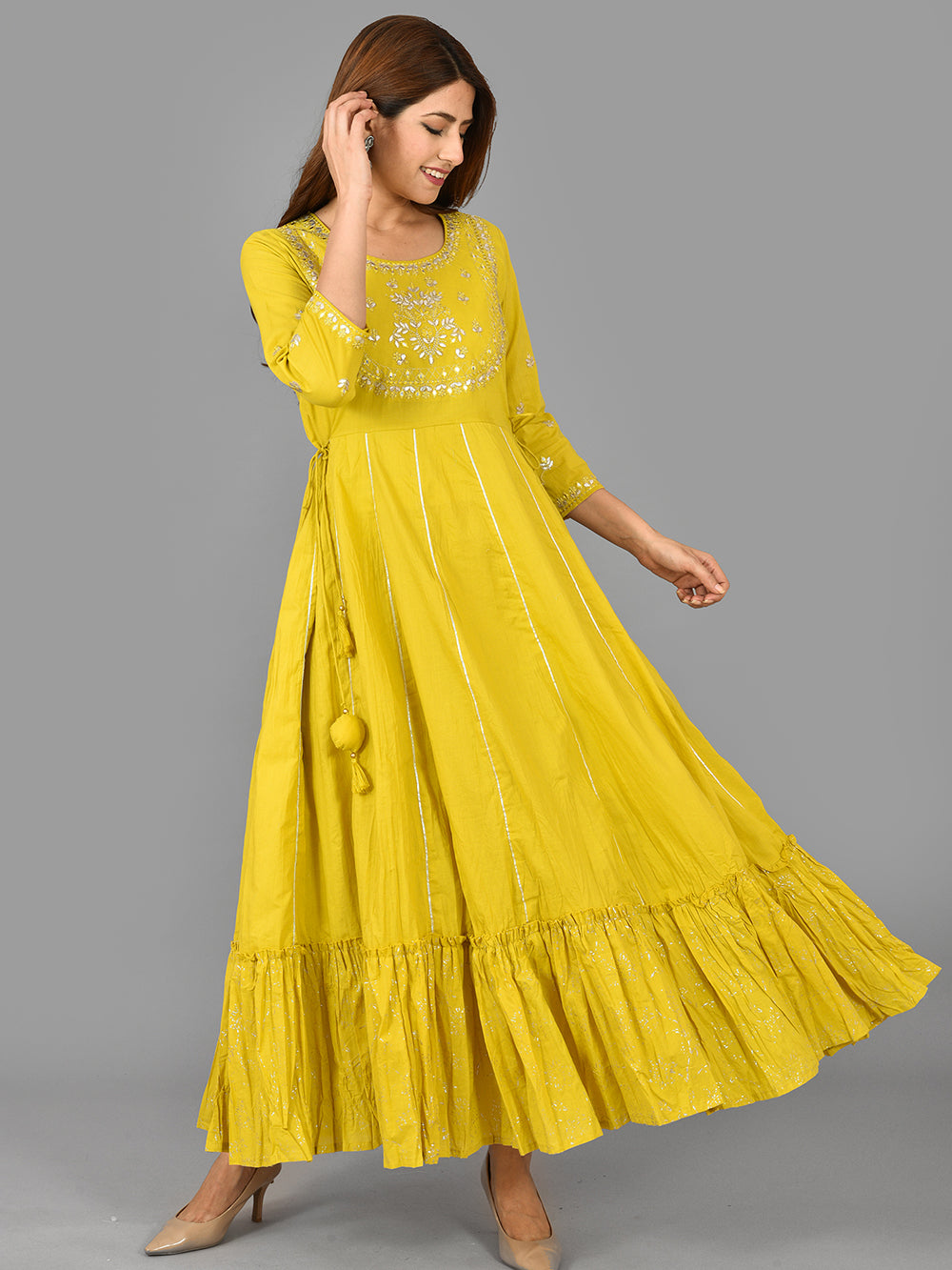 Yellow Zari Embroidery Anarkali Kurta