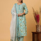 Green Mirror Embroidered Cotton Suit Set