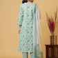 Green Mirror Embroidered Cotton Suit Set