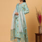 Green Mirror Embroidered Cotton Suit Set