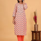 Peach Floral Printed Cotton Kurta Pant Set