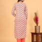 Peach Floral Printed Cotton Kurta Pant Set