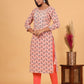 Peach Floral Printed Cotton Kurta Pant Set