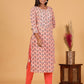 Peach Floral Printed Cotton Kurta Pant Set