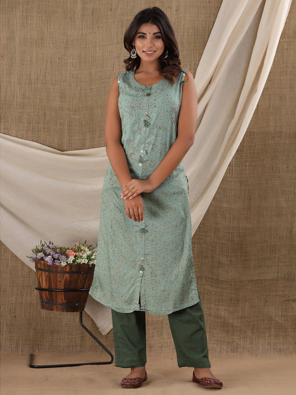 Green Cotton Kurta with Pant Set of 2