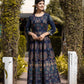 Blue Gold Printed Cotton Ethnic Gown