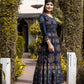 Blue Gold Printed Cotton Ethnic Gown