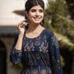 Blue Gold Printed Cotton Ethnic Gown