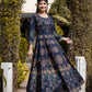 Blue Gold Printed Cotton Ethnic Gown