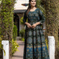 Green Gold Printed Cotton Ethnic Gown