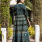 Green Gold Printed Cotton Ethnic Gown