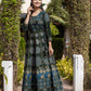 Green Gold Printed Cotton Ethnic Gown