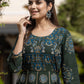 Green Gold Printed Cotton Ethnic Gown