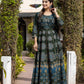 Green Gold Printed Cotton Ethnic Gown