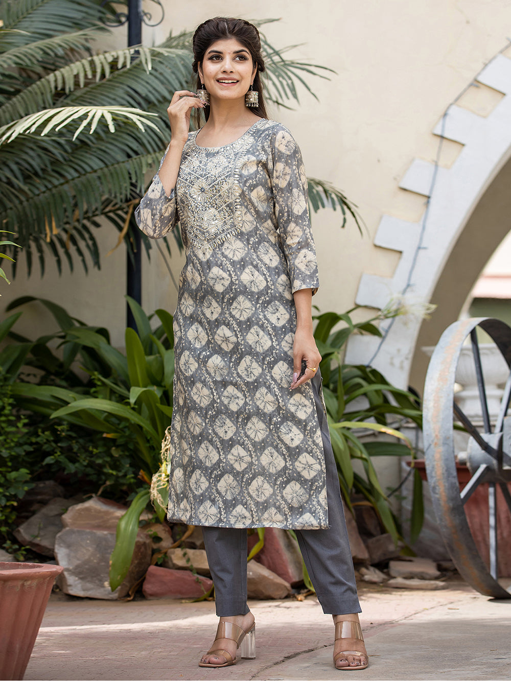 Grey Modal Silk Embroidered Modal Suit Set