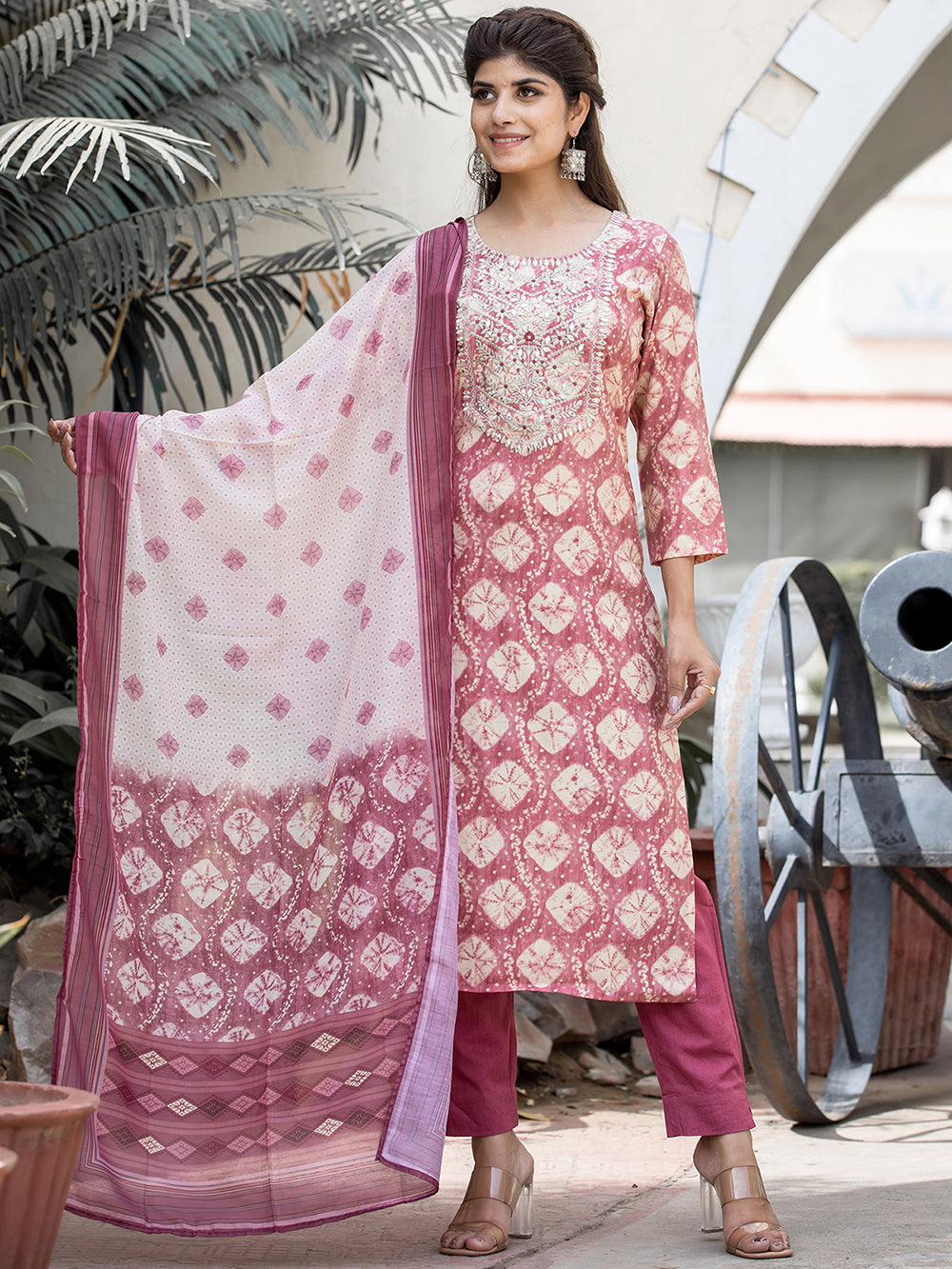 Pink Modal Silk Embroidered Suit Set