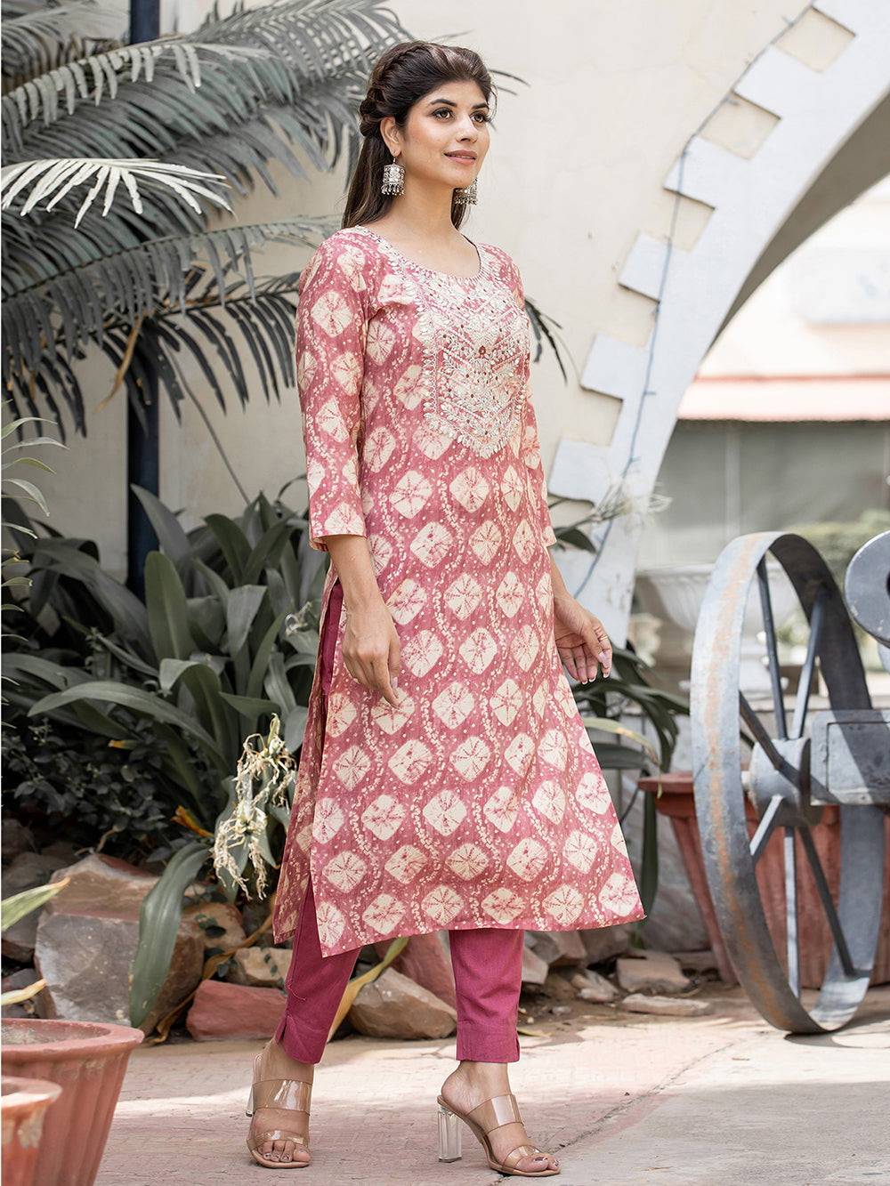 Pink Modal Silk Embroidered Suit Set