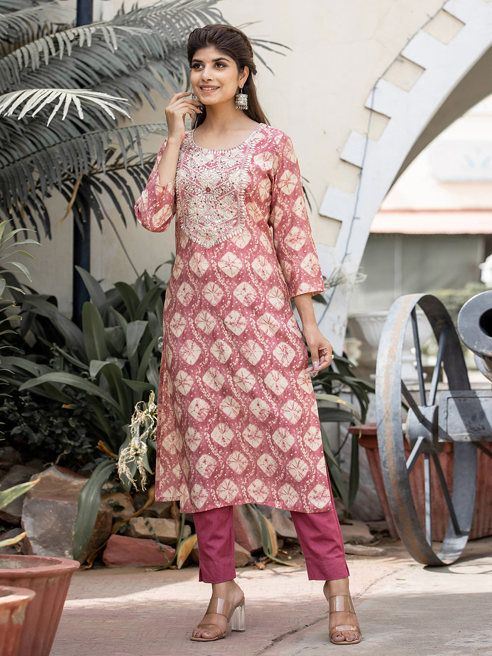 Pink Modal Silk Embroidered Suit Set